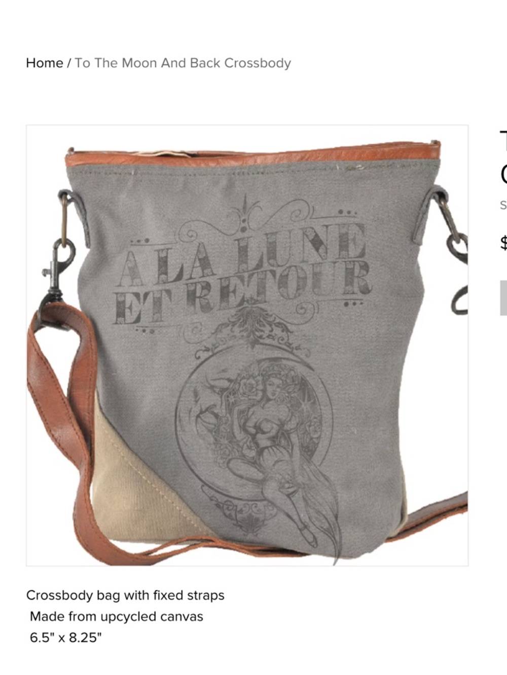 To The Moon And Back Crossbody Bag by Clea Rey made recycled military tents - Picture 2 of 4